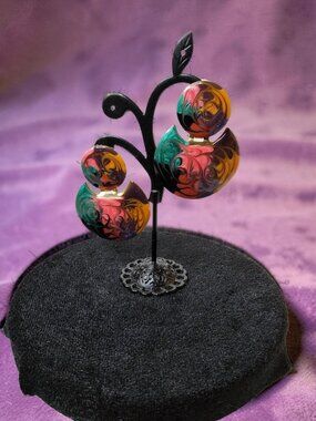 Vintage Retro 1980s Enamel Door Knocker Push Back Hinged Earrings